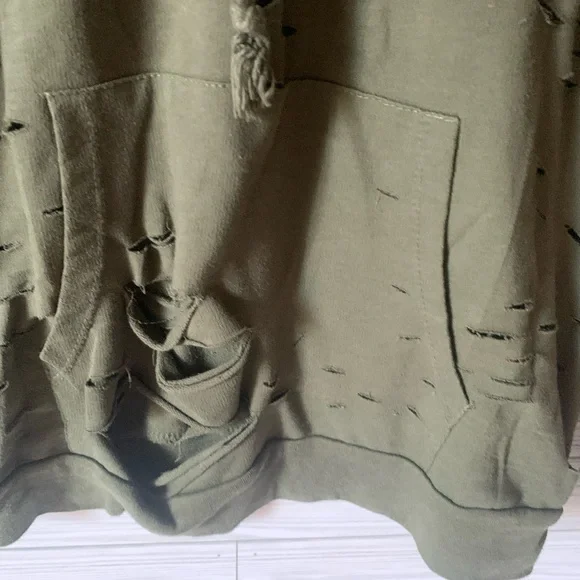 Dazl Olive Green Distressed Hoodie Sweater - Picture 4 of 5